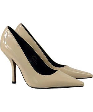 River Island Cream Long Chisel Toe Patent Court Heels UK 5 EU 38