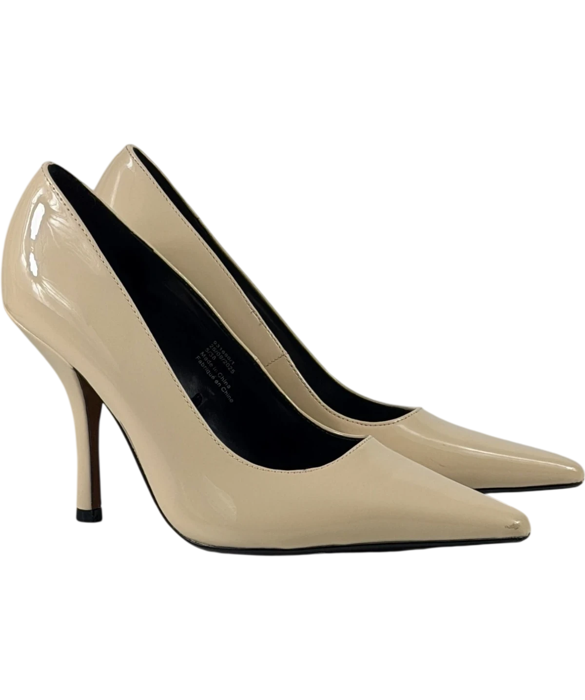 River Island Cream Long Chisel Toe Patent Court Heels UK 5 EU 38