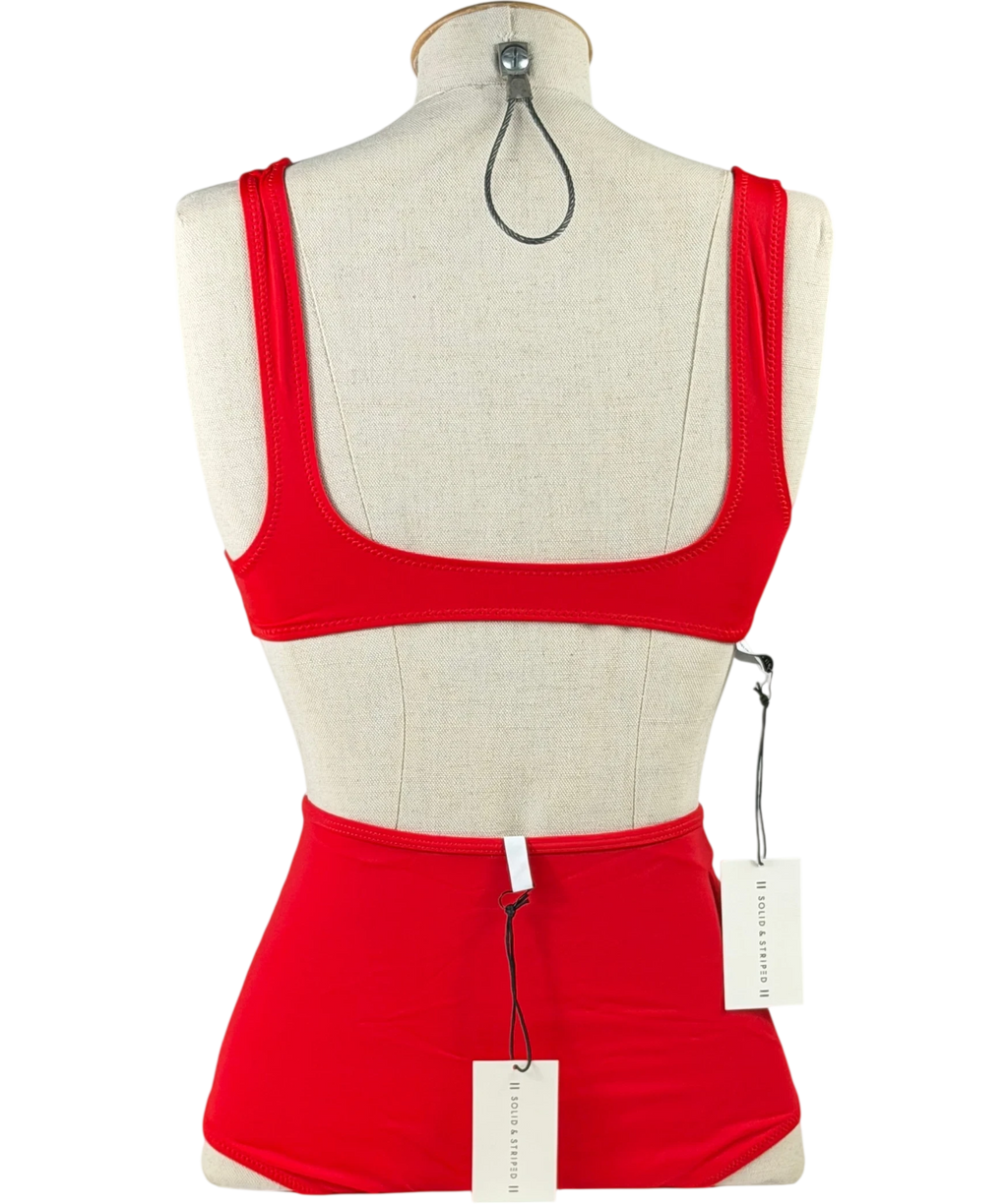 SOLID & STRIPED Red Scoop Neck High Waisted Bikini Set UK XS