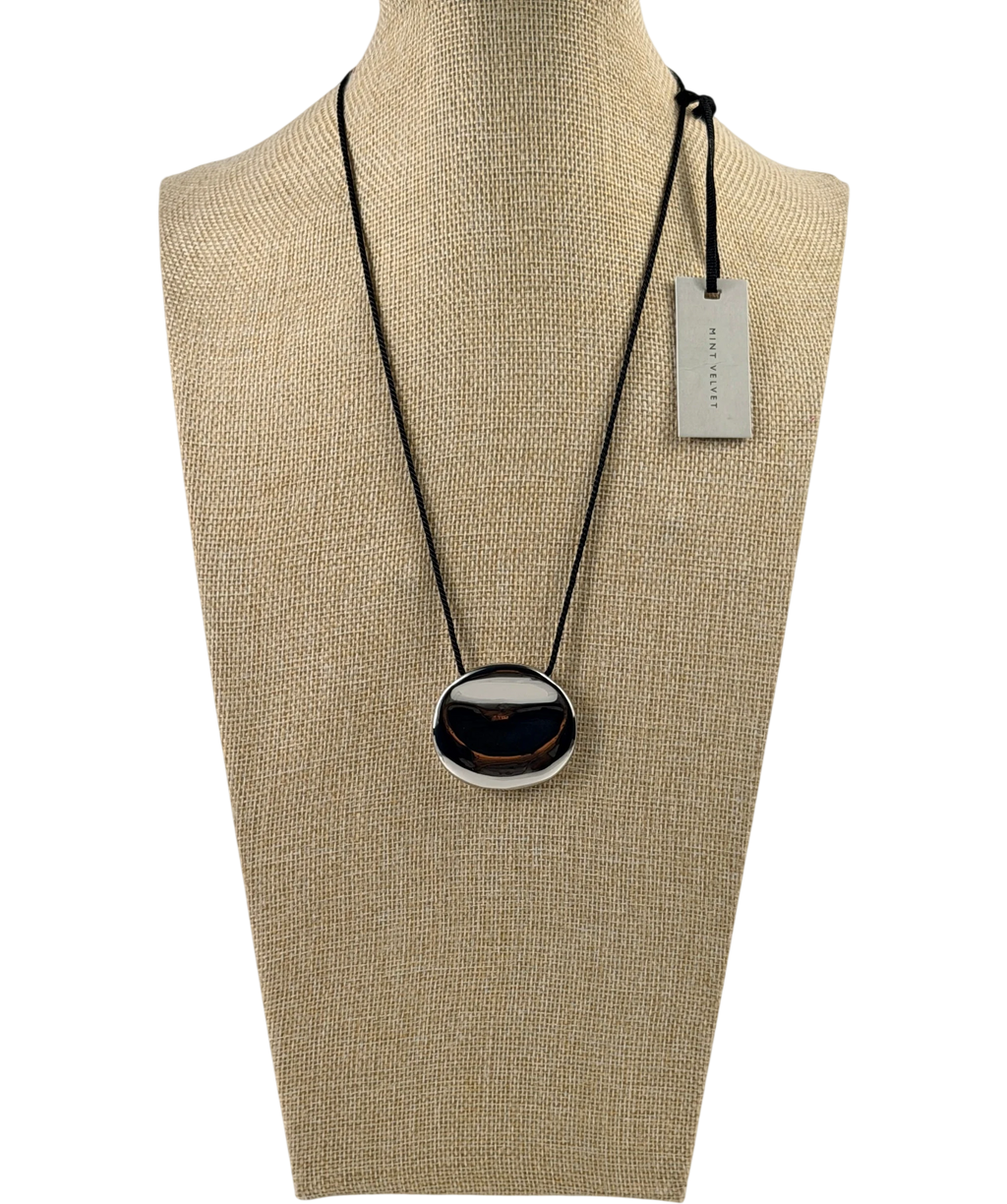 Mint Velvet Metallic Silver Tone Stud Rope Pendant Adjustable Necklace One Size One Size