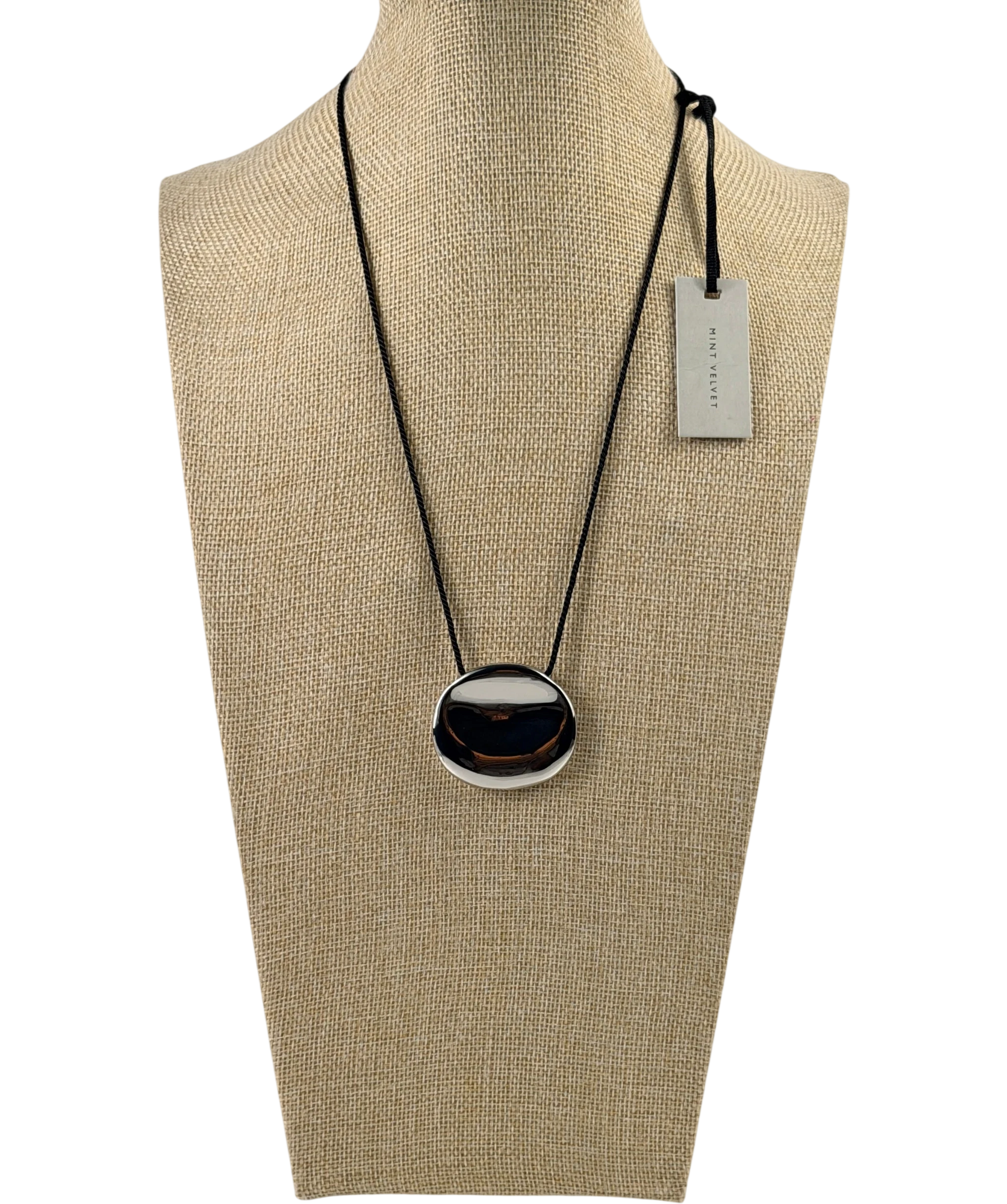 Mint Velvet Metallic Silver Tone Stud Rope Pendant Adjustable Necklace One Size One Size