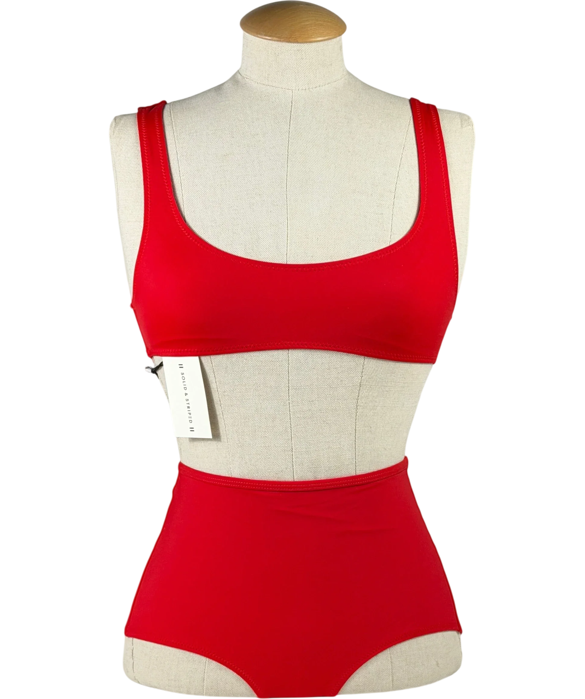 SOLID & STRIPED Red Scoop Neck High Waisted Bikini Set UK XS