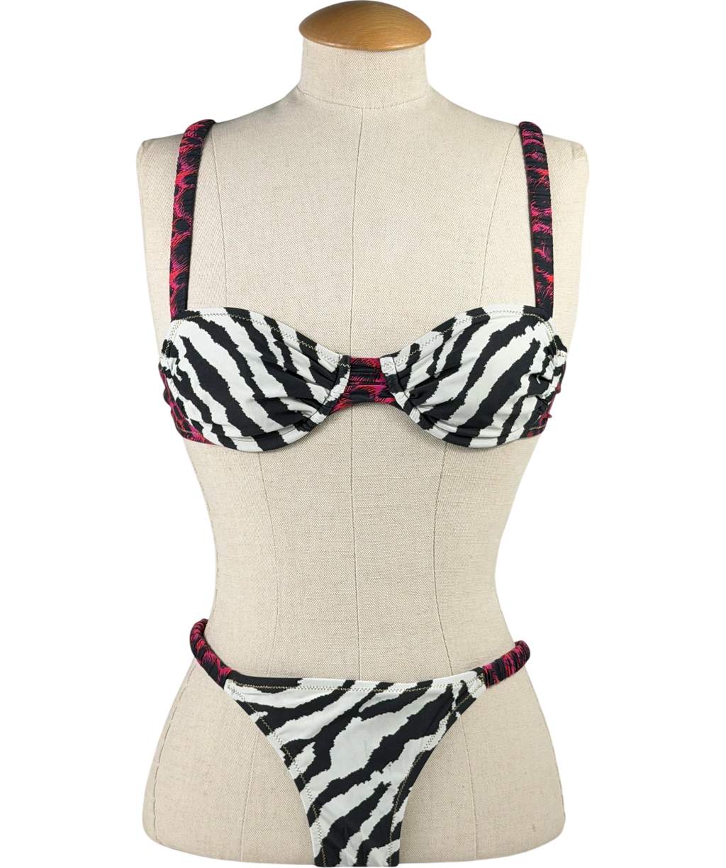 REINA OLGA Black Marti Zebra And Leopard Print Bikini Set Sz1 UK S