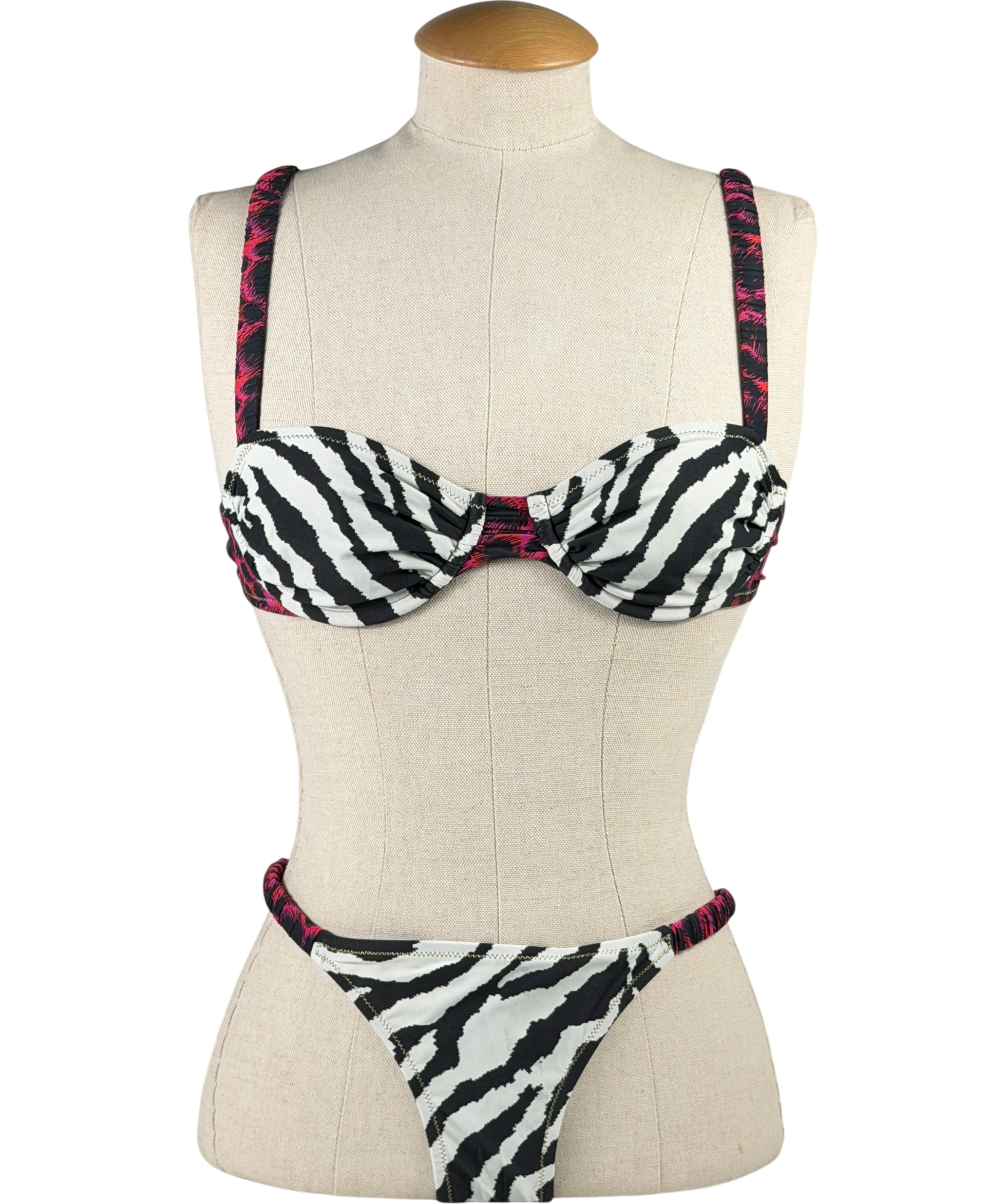 REINA OLGA Black Marti Zebra And Leopard Print Bikini Set Sz1 UK S