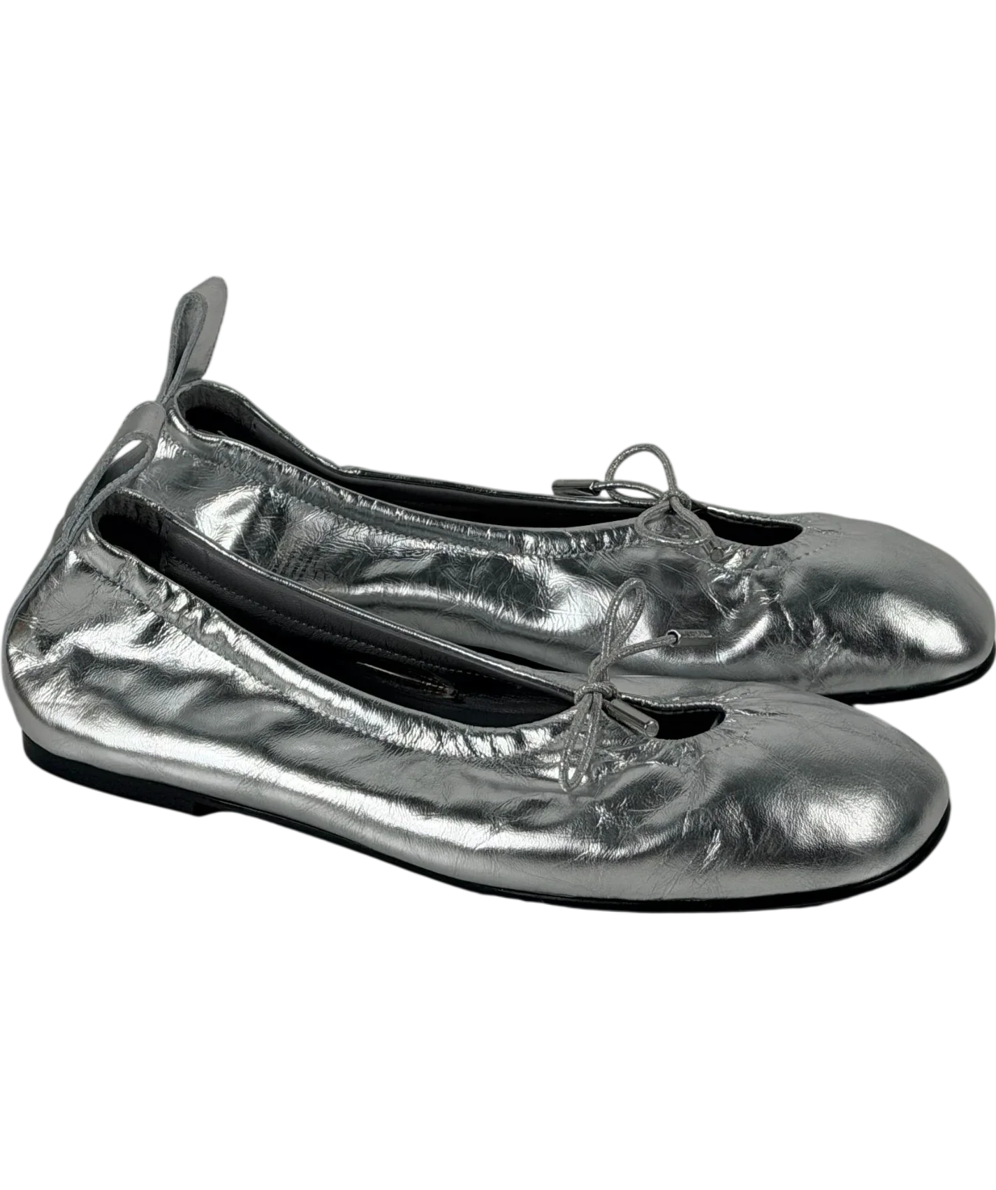 alohas Rosalind Shimmer Metallic Silver Leather Ballet Flats UK 6 EU 39
