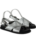 WYSE LONDON Butter Soft Leather Metallic Silver Cross Strap Footbed Sandals UK 4 EU 37