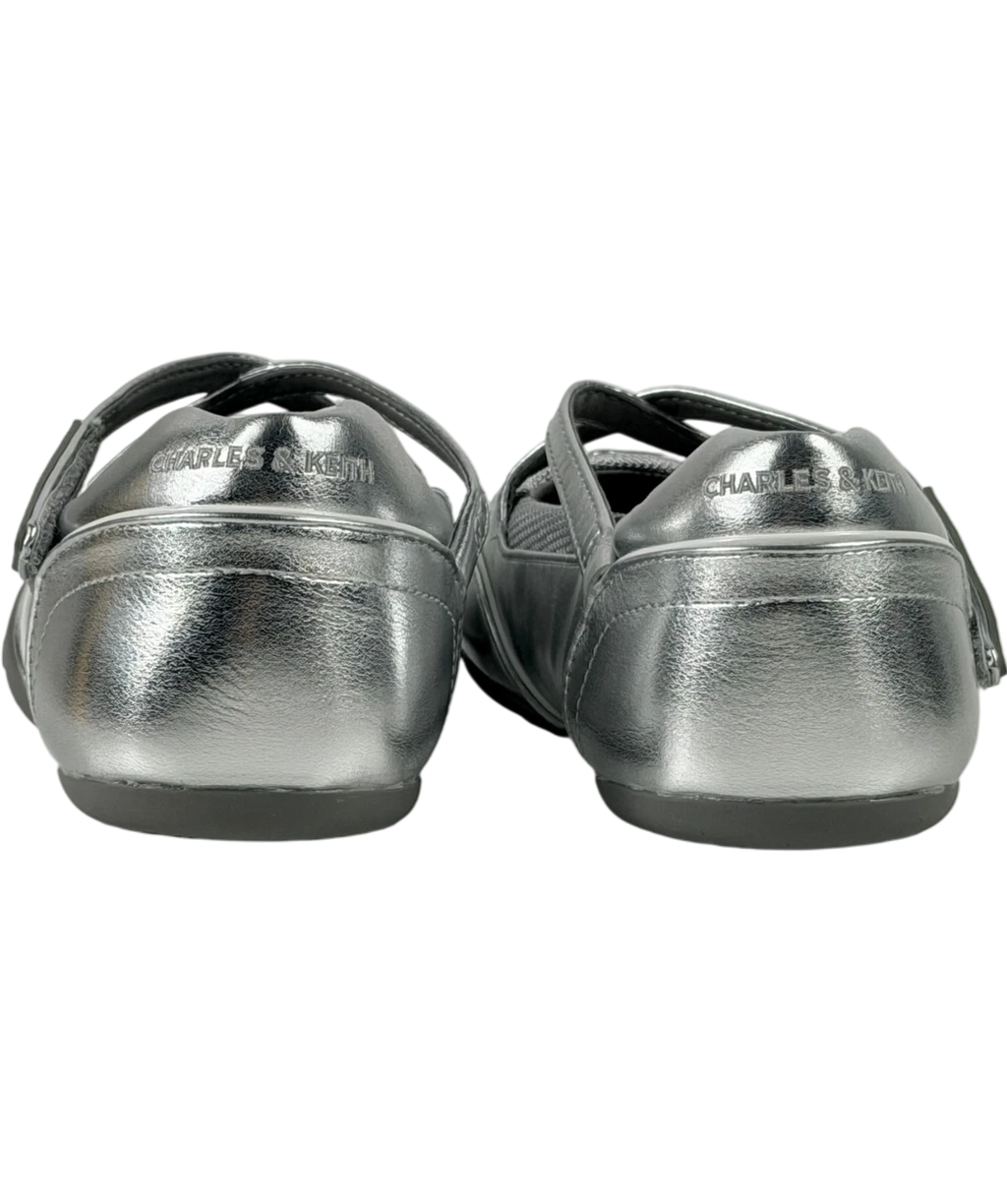 Charles & Keith Charles And Keith Mika Crossover Mary Jane Sneakers In Metallic Silver UK 4 EU 37