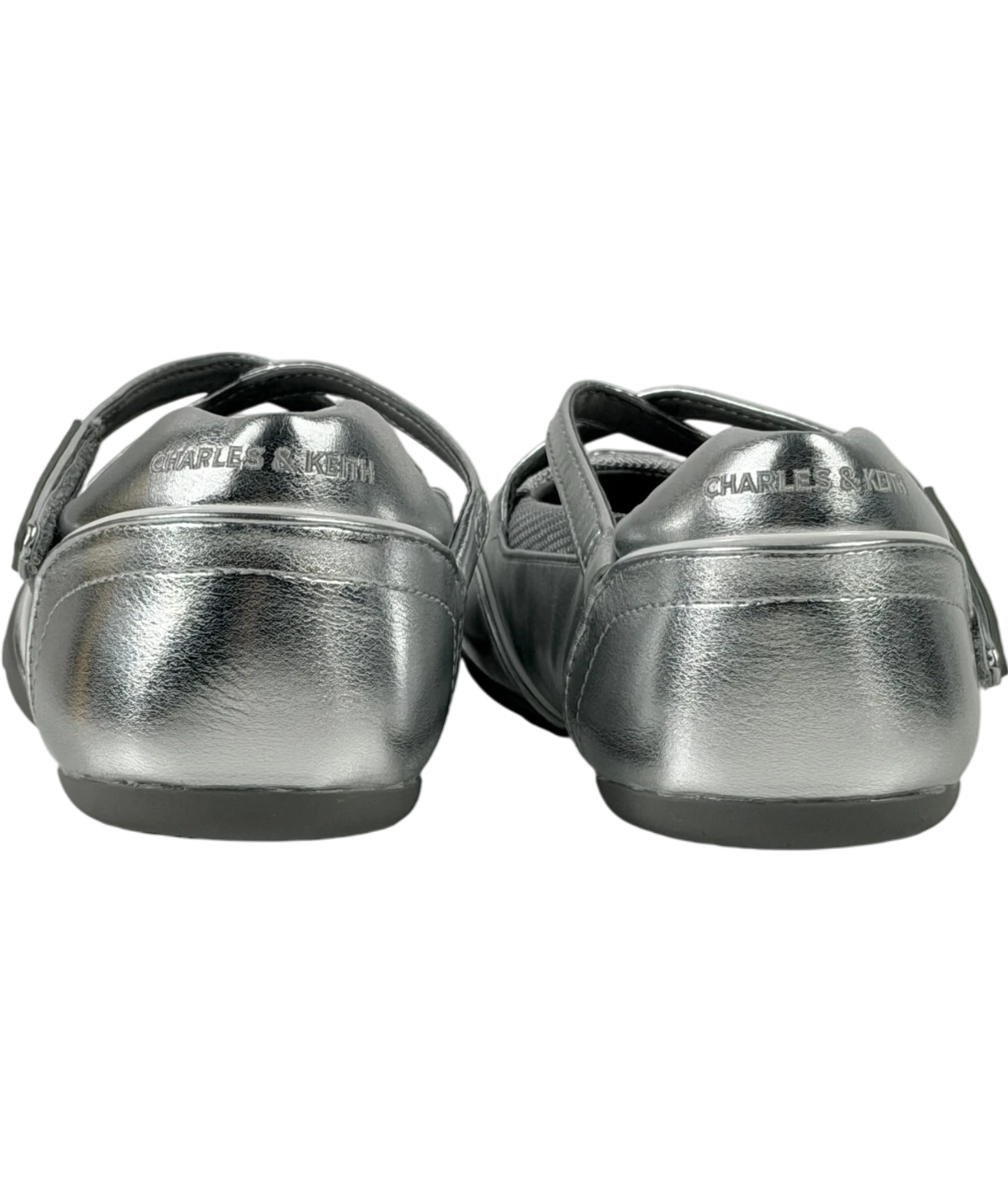 Charles & Keith Charles And Keith Mika Crossover Mary Jane Sneakers In Metallic Silver UK 4 EU 37