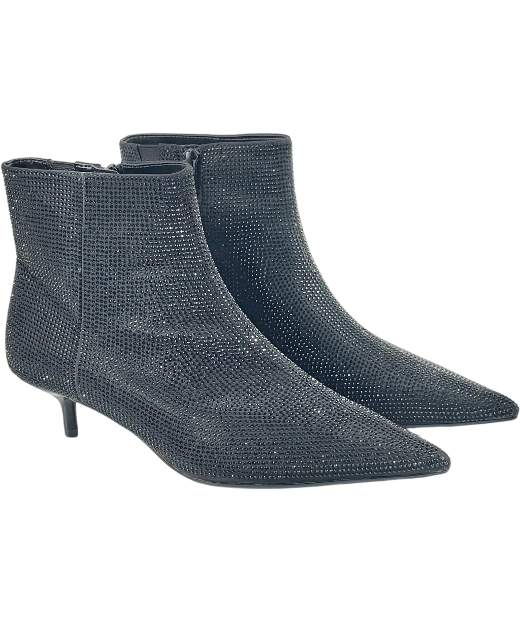 M&S Collection Wide Fit Satin Hotfix Kitten Heel Ankle Boots, Black UK 6 EU 39