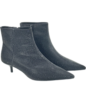 M&S Collection Wide Fit Satin Hotfix Kitten Heel Ankle Boots, Black UK 6 EU 39