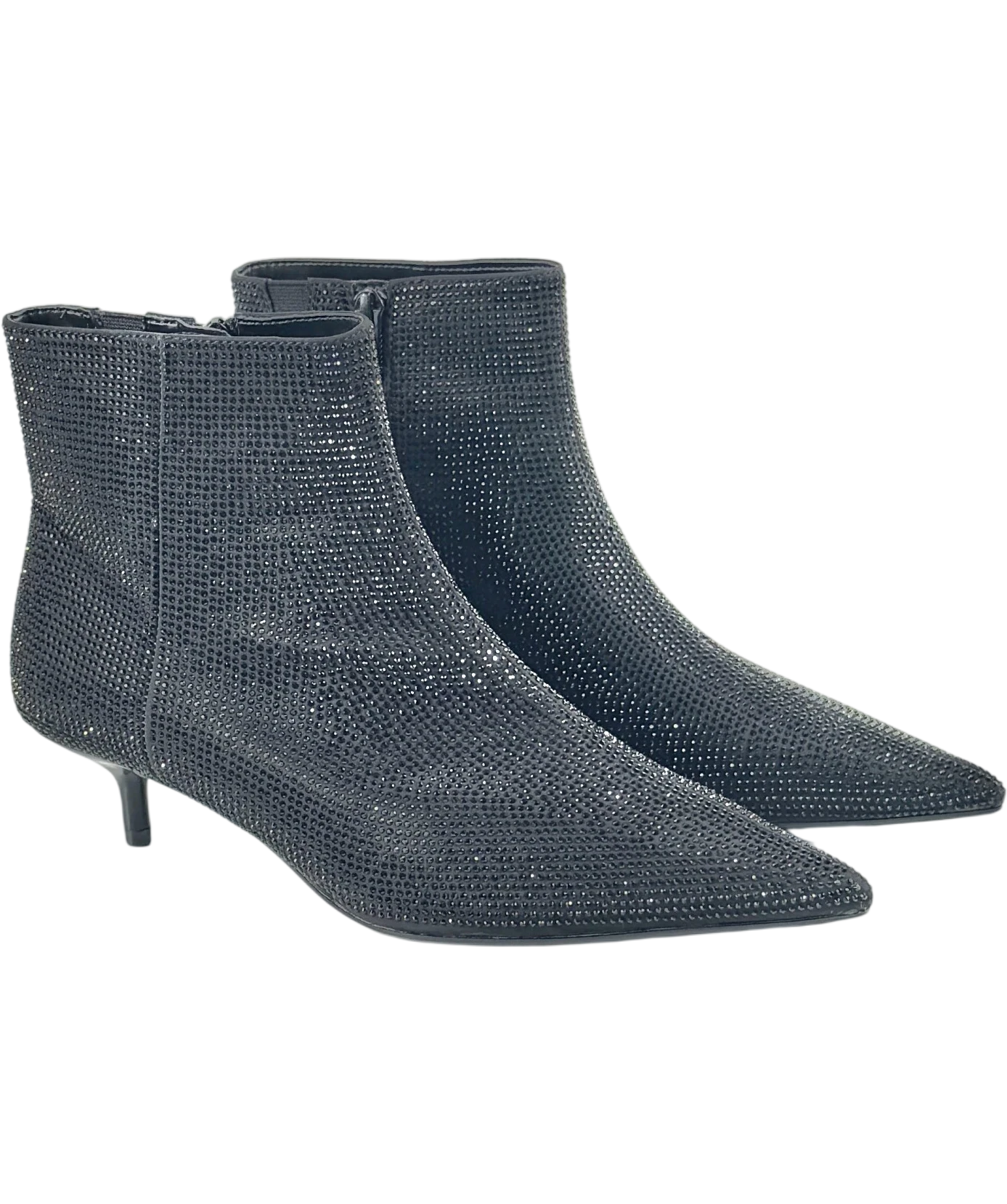 M&S Collection Wide Fit Satin Hotfix Kitten Heel Ankle Boots, Black UK 6 EU 39