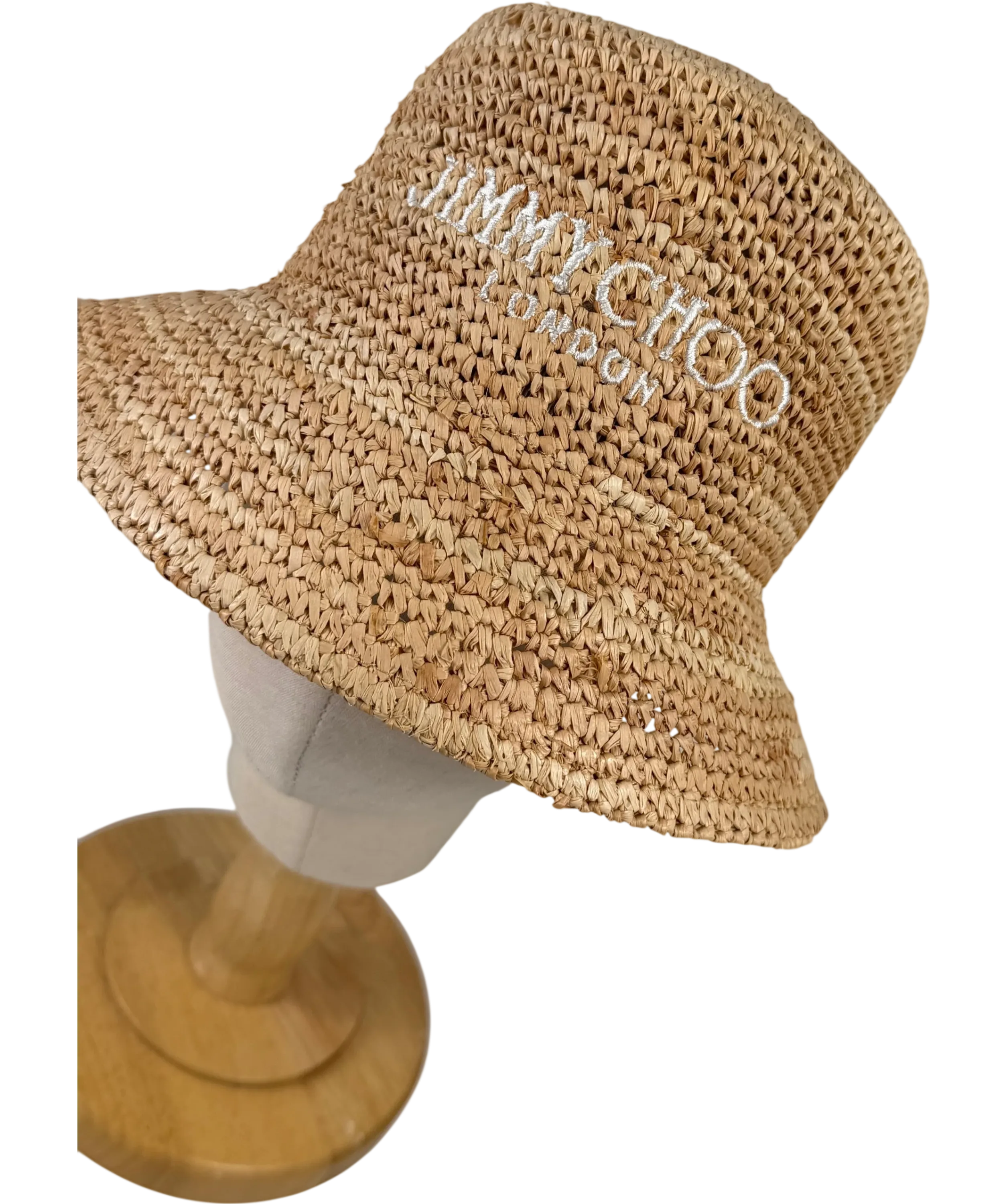 Jimmy Choo Beige Atena Logo-embroidered Raffia Bucket Hat One Size