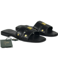 HOLLAND COOPER Heraldic Monogram Slides Black Saffiano / Gold Leogo UK 3 EU 36