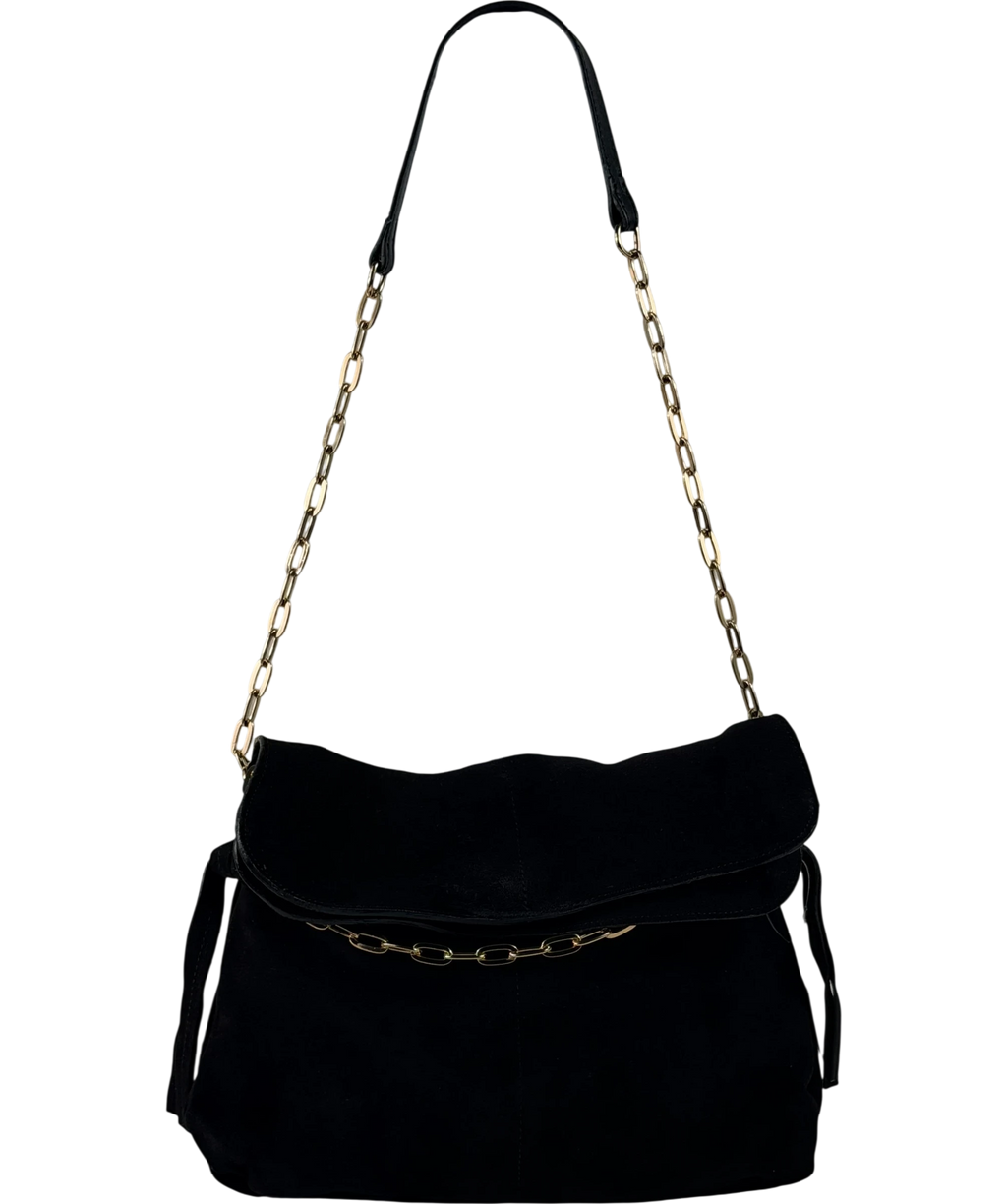 River Island Black Real Suede Chain Slouch Shoulder Bag