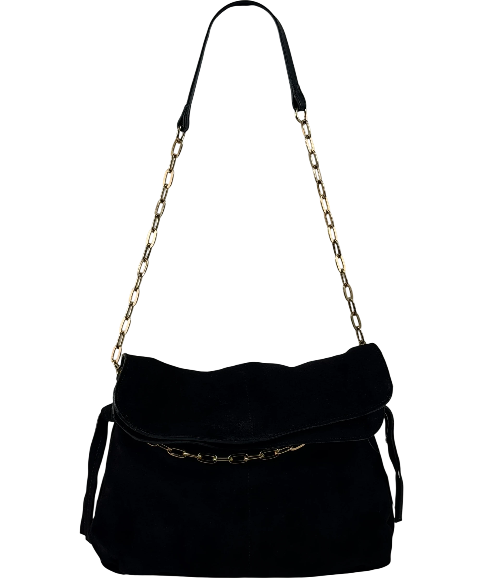 River Island Black Real Suede Chain Slouch Shoulder Bag