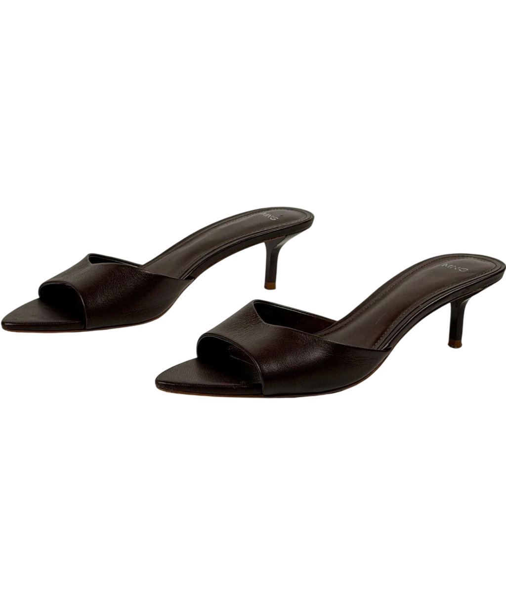 MANGO Brown Textured Kitten Heel Mules UK 5 EU 38