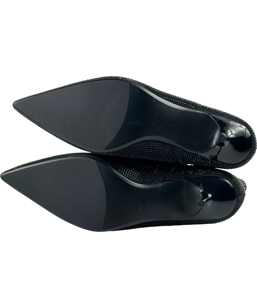 M&S Collection Wide Fit Satin Hotfix Kitten Heel Ankle Boots, Black UK 6 EU 39