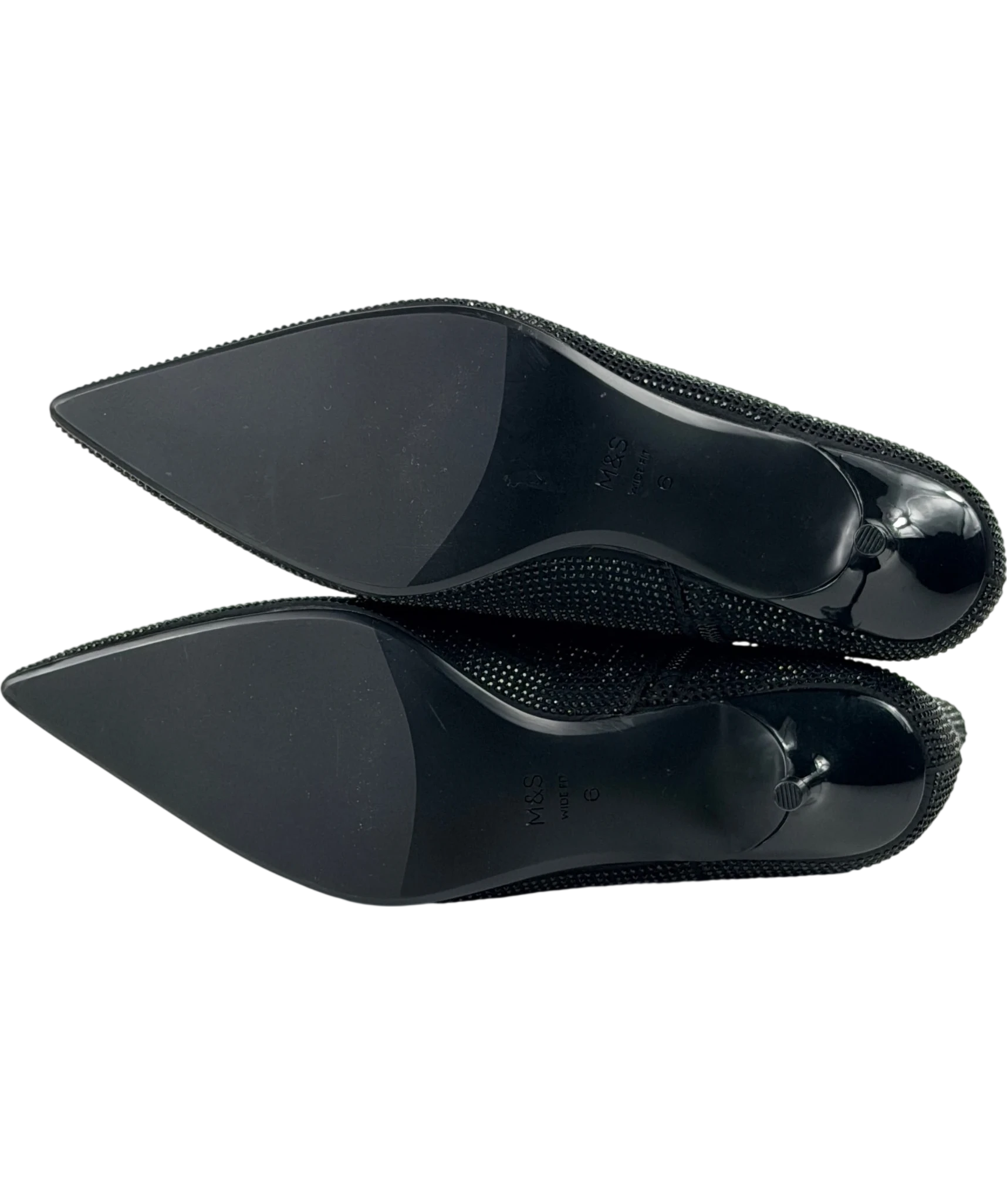 M&S Collection Wide Fit Satin Hotfix Kitten Heel Ankle Boots, Black UK 6 EU 39