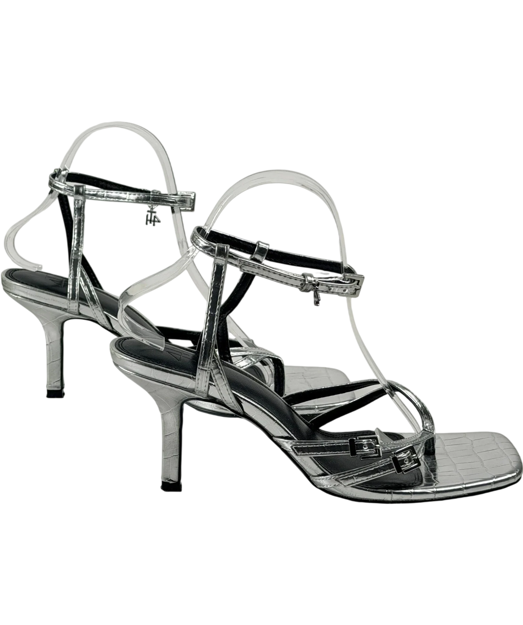 4th & Reckless Metallic Chicago Silver Buckle Heeled Sandals UK 7 EU 40