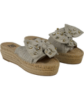 BIBI LOU Beige Linen Crystal-embellished Bow Espadrille Slide Sandals UK 7 EU 40