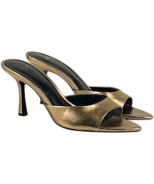 MANGO Pepic Gold Metallic Pointed Heeled Mules UK 4 EU 37