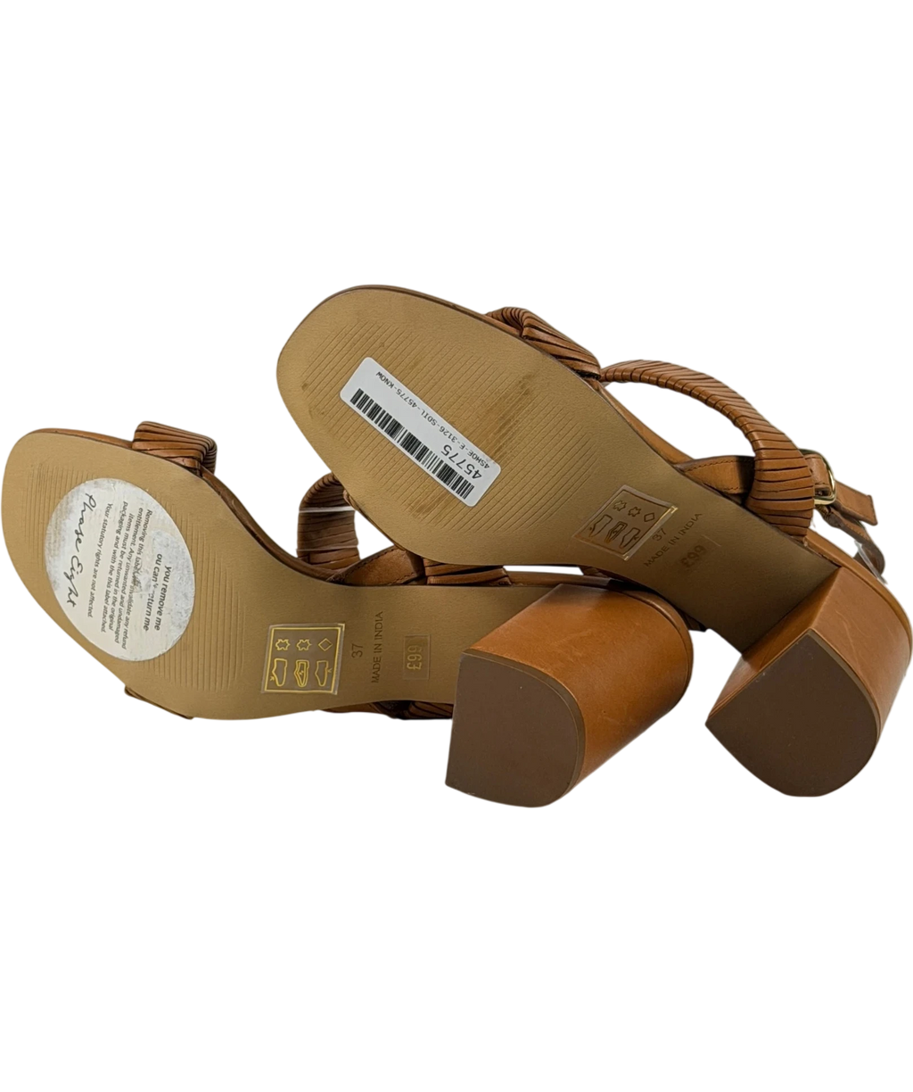 Phase Eight Brown Leather Block Heel Sandals Tan UK 5 EU 38