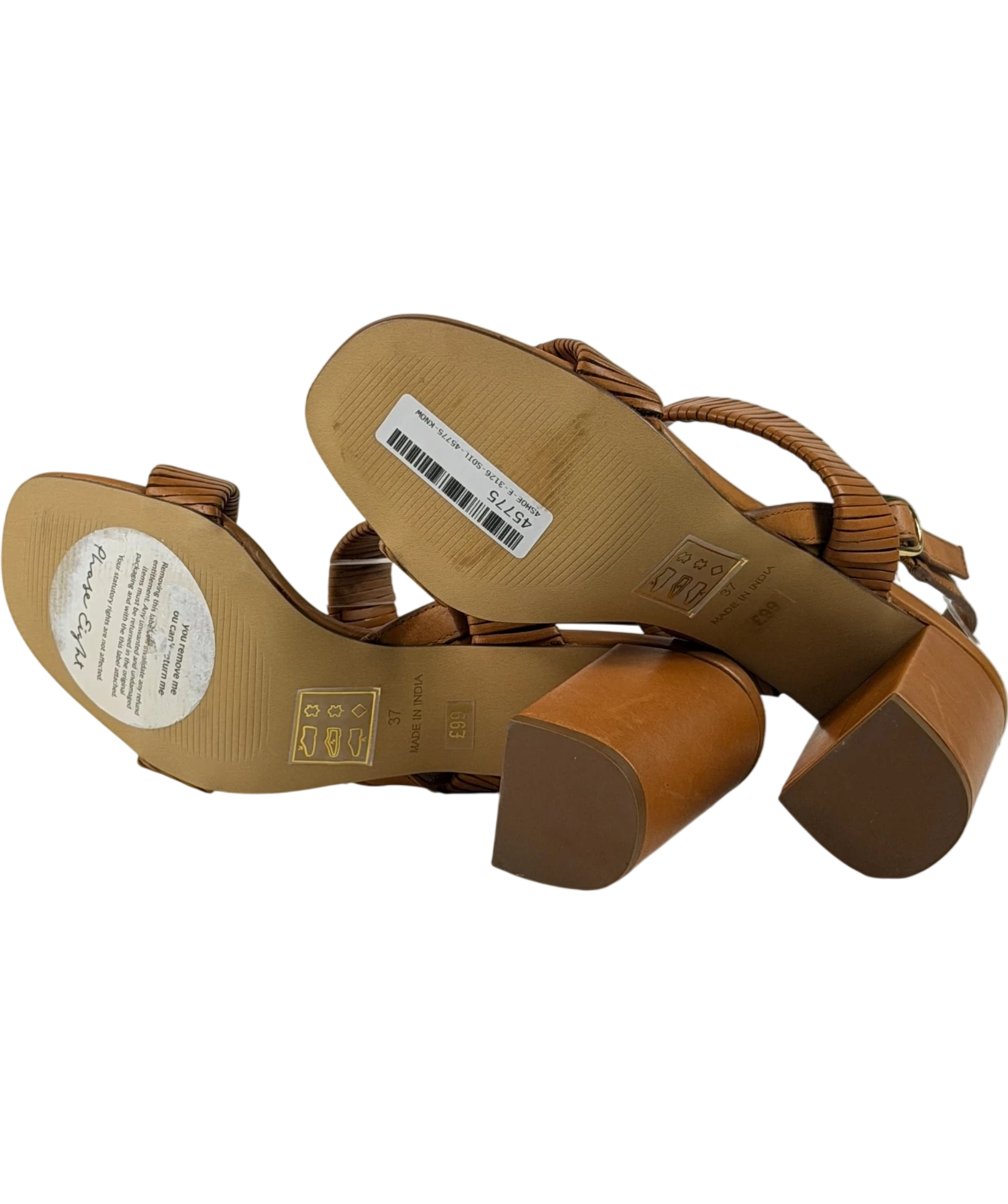 Phase Eight Brown Leather Block Heel Sandals Tan UK 5 EU 38