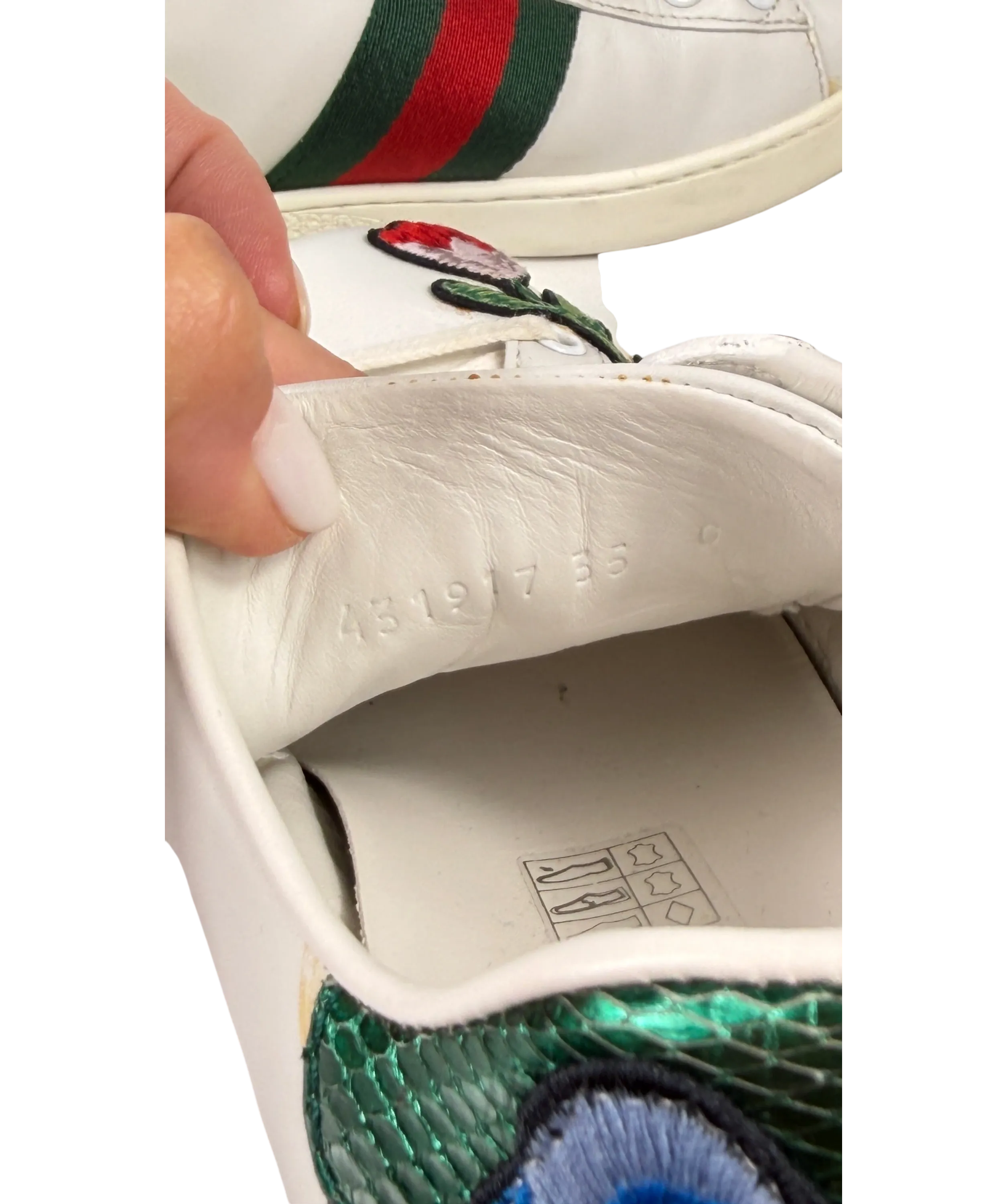 Gucci White Leather Ace Floral Embroidered Low-top Trainers Bow Heels UK 2 EU 35