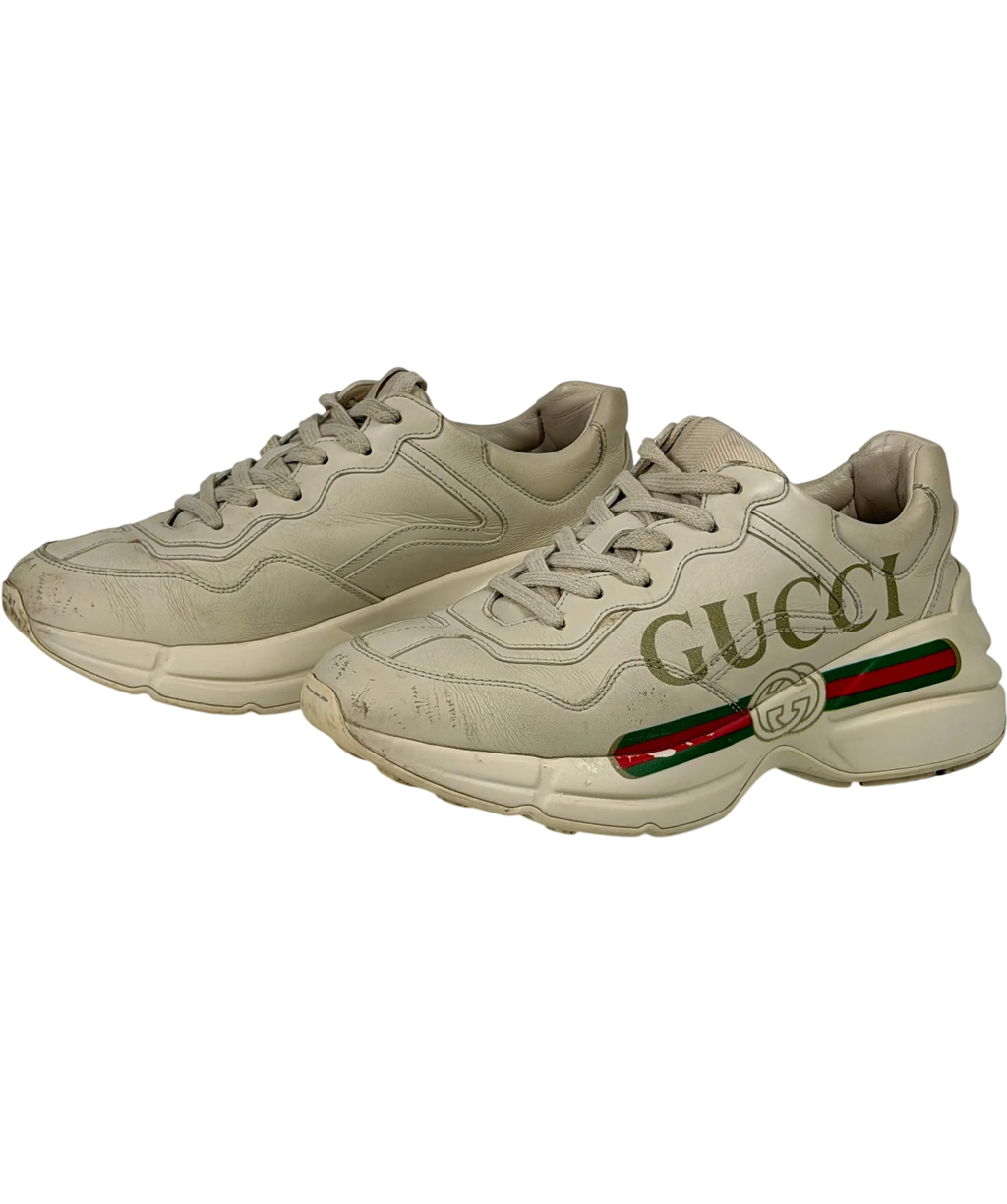 GUCCI Cream Logo Rhyton Leather Trainers UK 3.5 EU 36.5