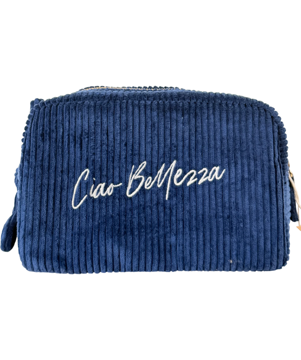 Irene Forte Blue Navy Corduroy Wash Bag No Size