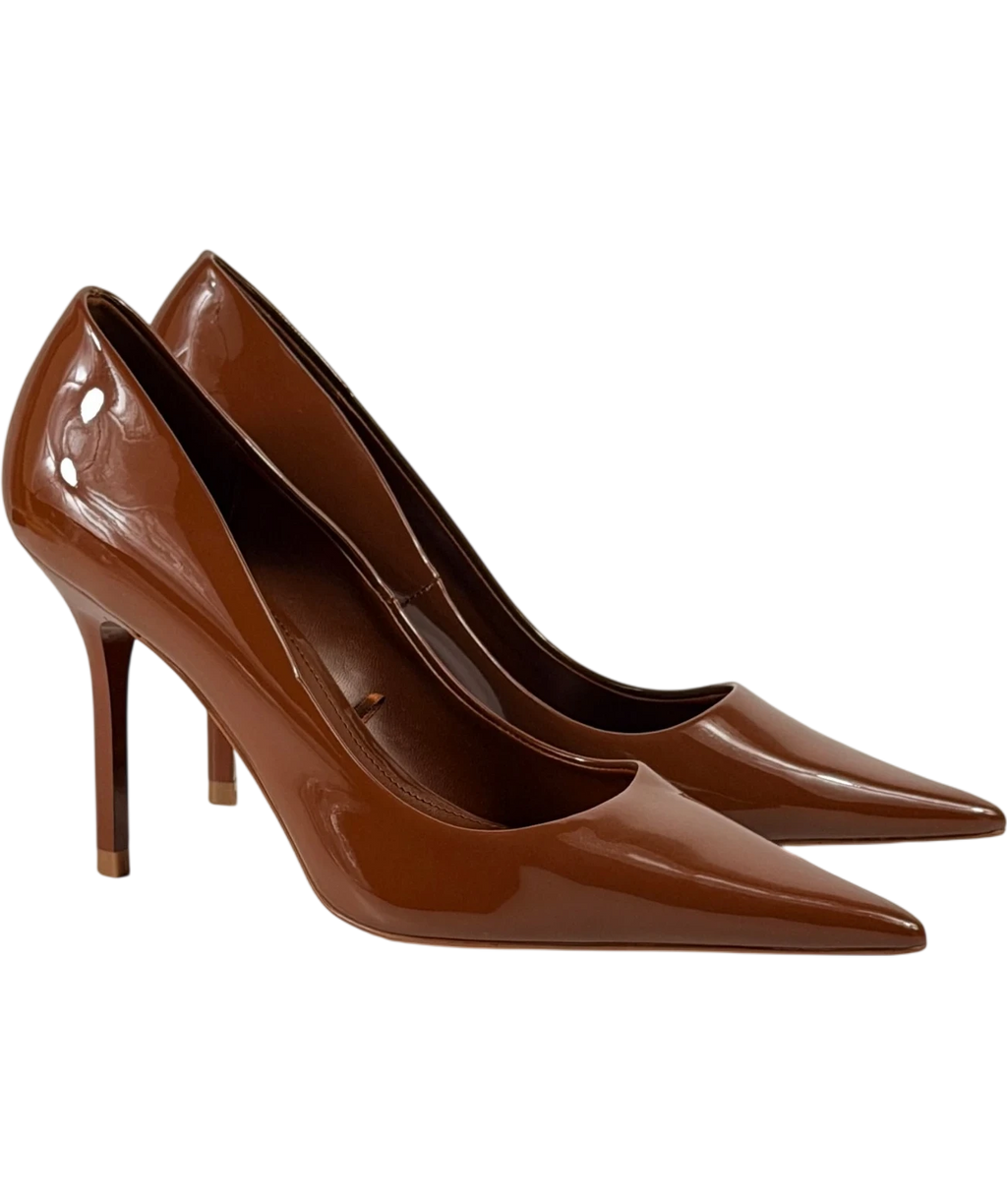 MANGO Patent Stiletto Heel Pumps In Terracotta Brown UK 5 EU 38