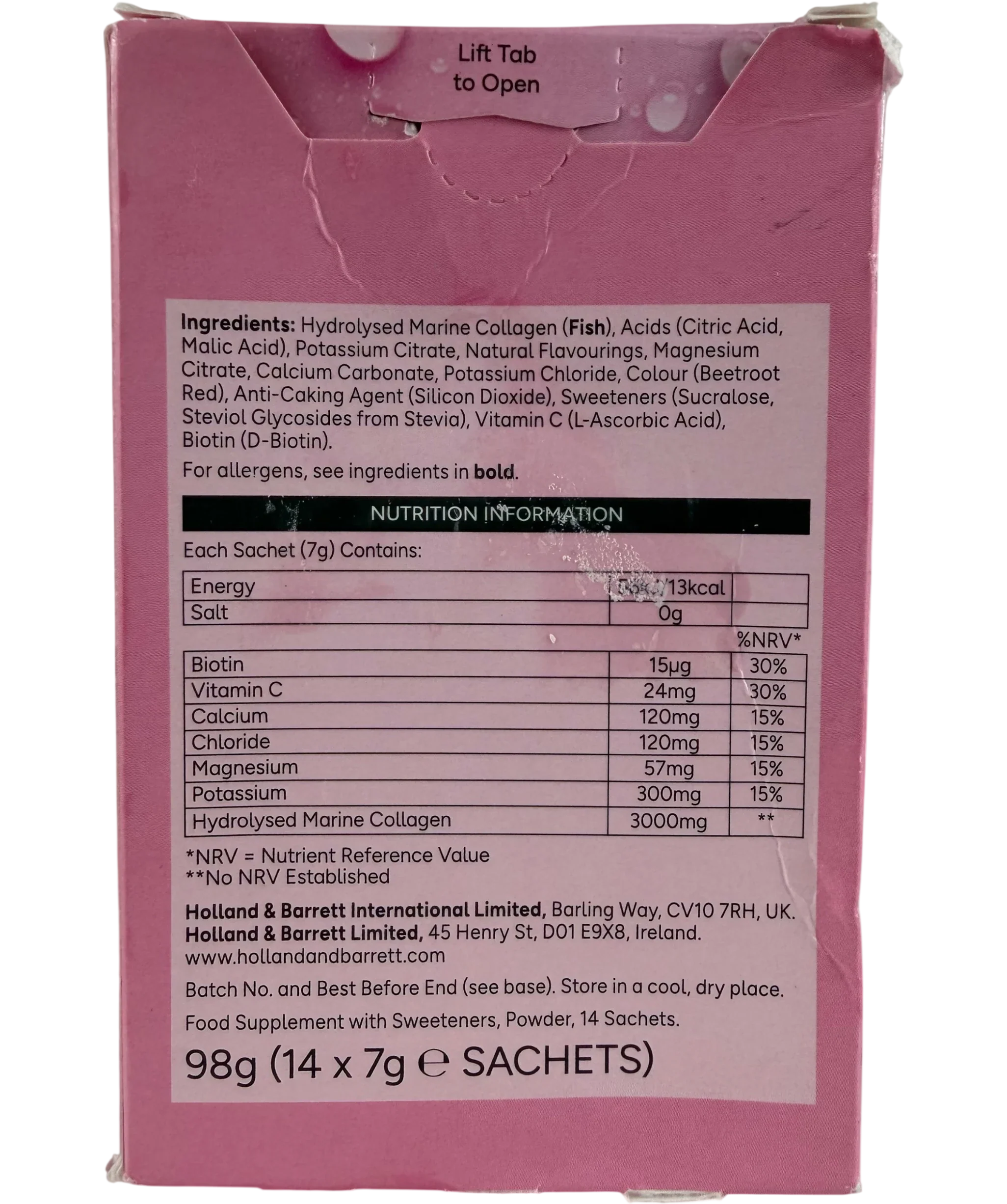 Holland & Barrett Hydration + Beauty Support With Collagen 14 pack