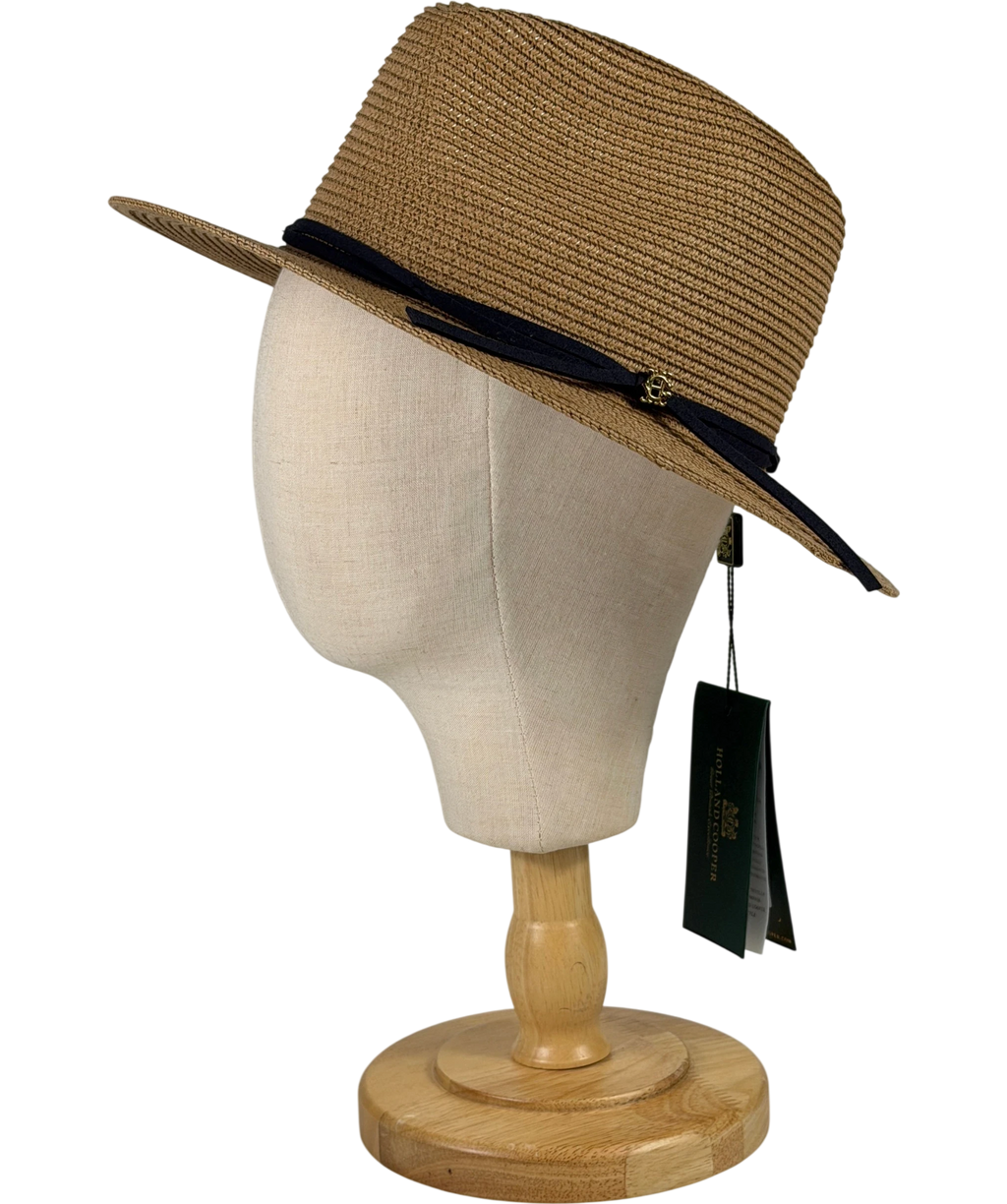 HOLLAND COOPER Francesca Hat Camel / Navy Blue With Gold Logo UK S
