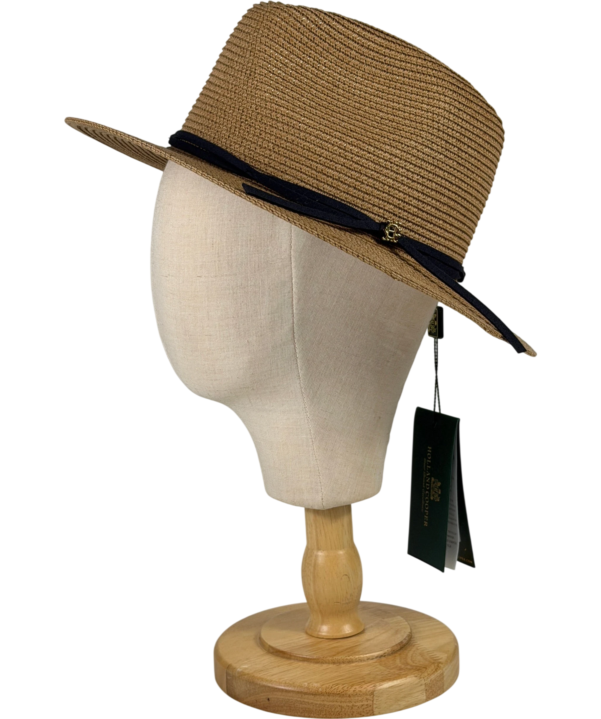 HOLLAND COOPER Francesca Hat Camel / Navy Blue With Gold Logo UK S