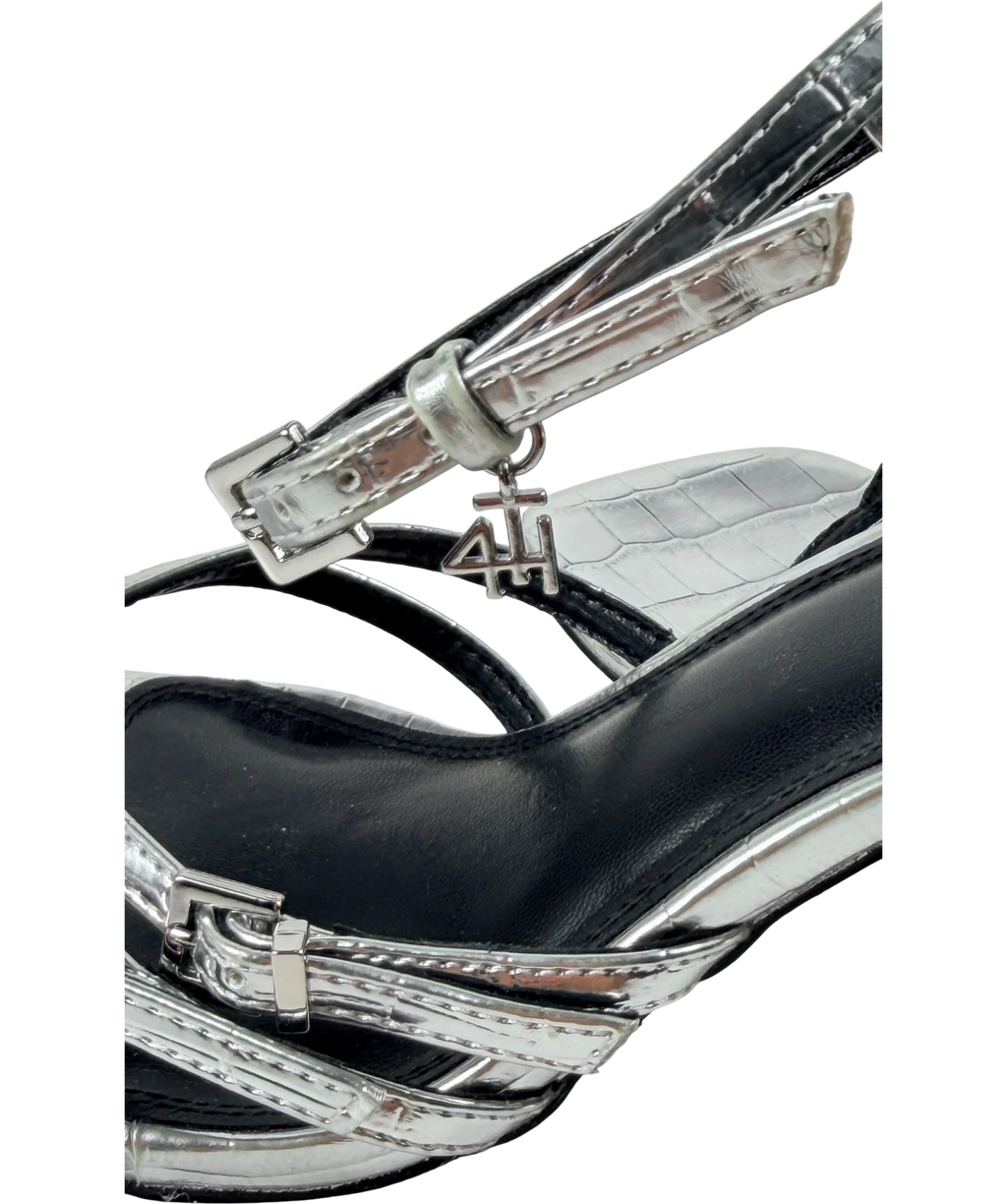 4th & Reckless Metallic Chicago Silver Buckle Heeled Sandals UK 7 EU 40