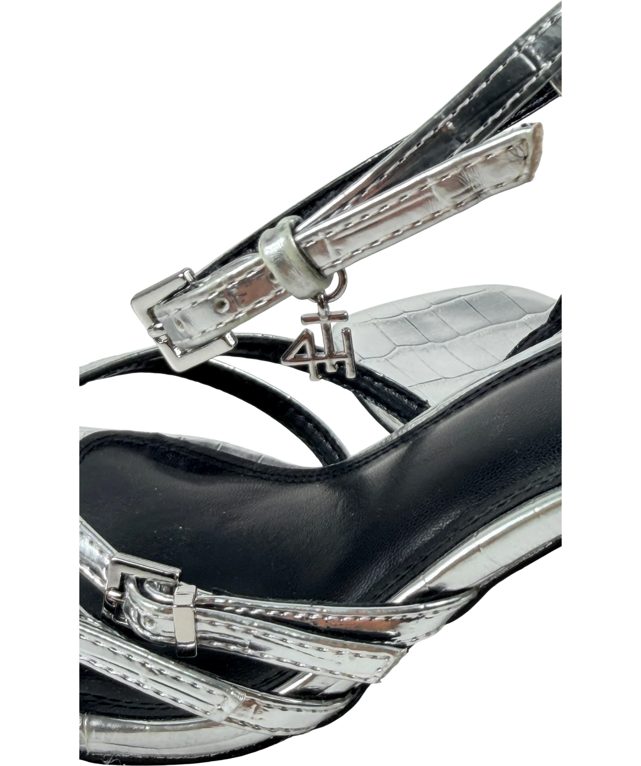 4th & Reckless Metallic Chicago Silver Buckle Heeled Sandals UK 7 EU 40