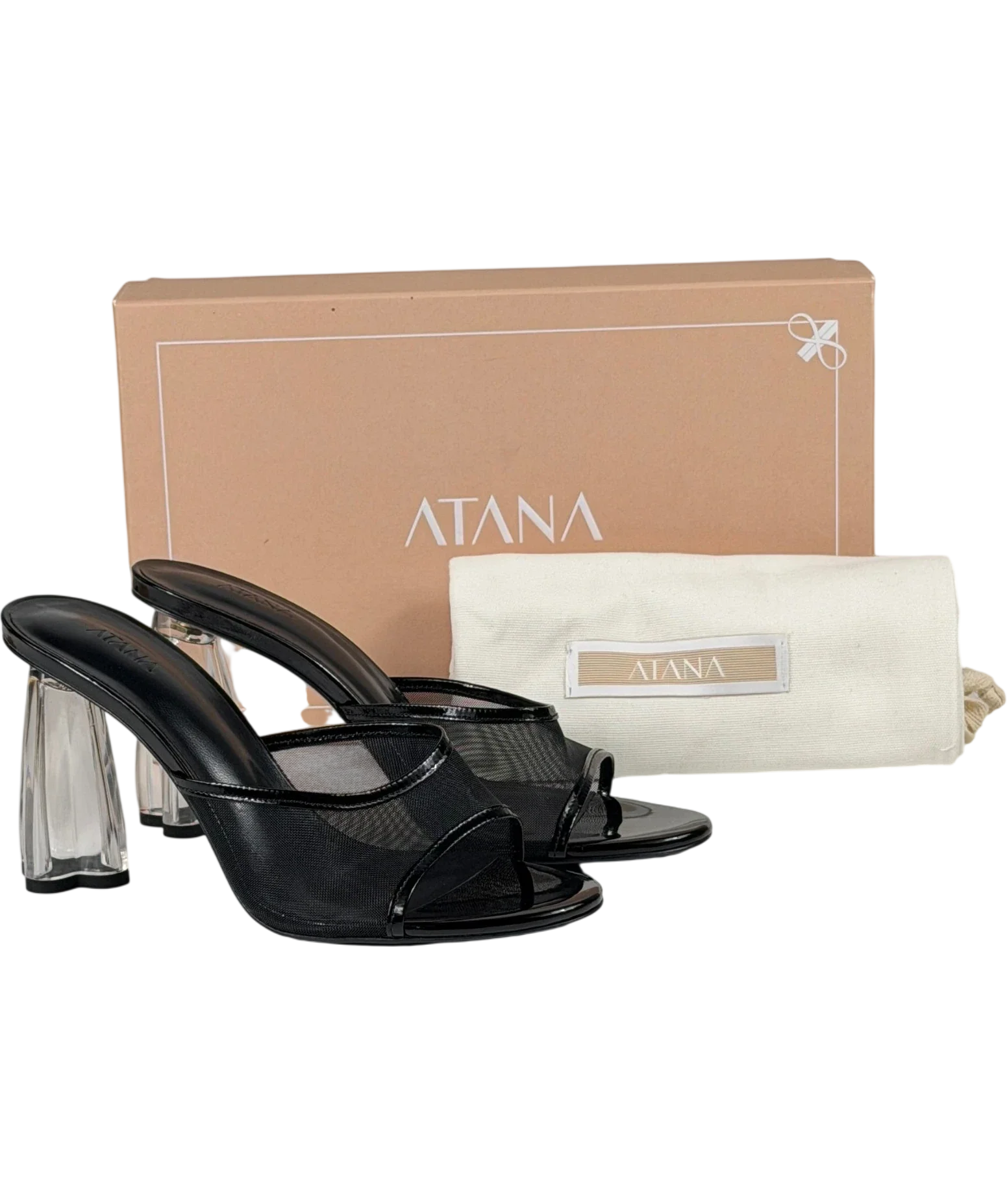 HOUSE OF ATANA Fiorellini Black Patent And Mesh Glass Mules UK 5 EU 38