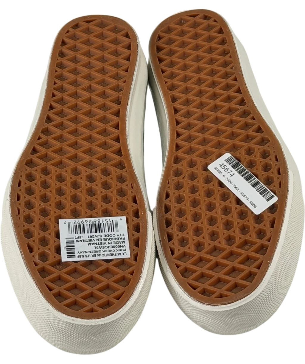 VANS Premium Authentic 44 Ek Punk Check Green & Navy Sneakers UK 3 EU 36
