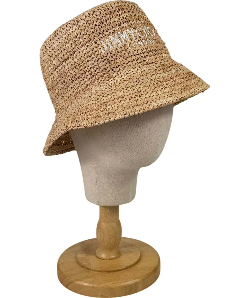 Jimmy Choo Beige Atena Logo-embroidered Raffia Bucket Hat One Size