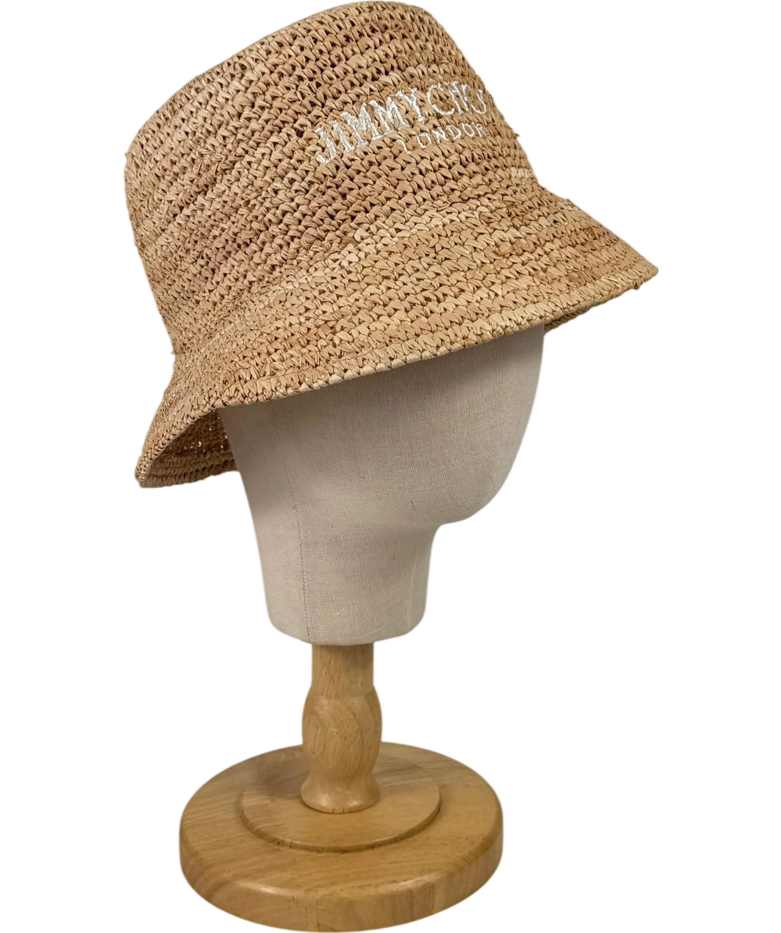 Jimmy Choo Beige Atena Logo-embroidered Raffia Bucket Hat One Size