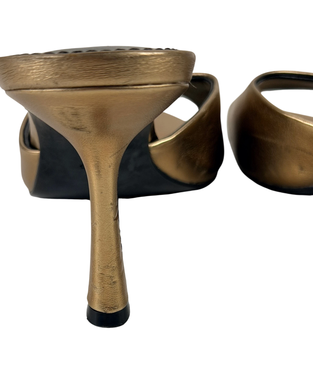 MANGO Pepic Gold Metallic Pointed Heeled Mules UK 4 EU 37