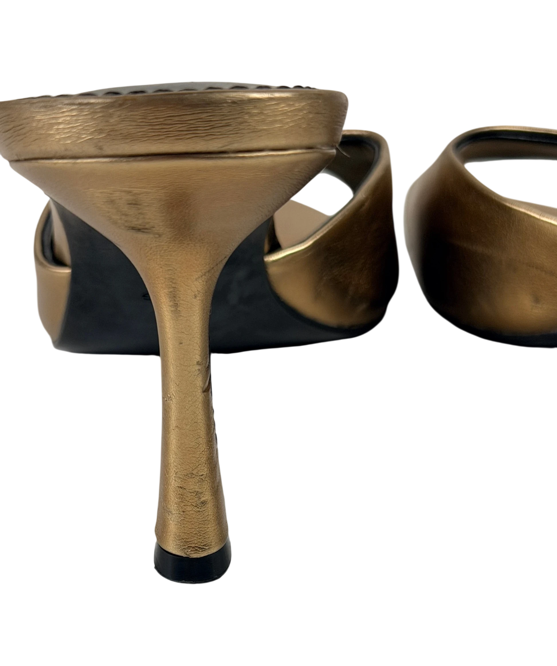 MANGO Pepic Gold Metallic Pointed Heeled Mules UK 4 EU 37