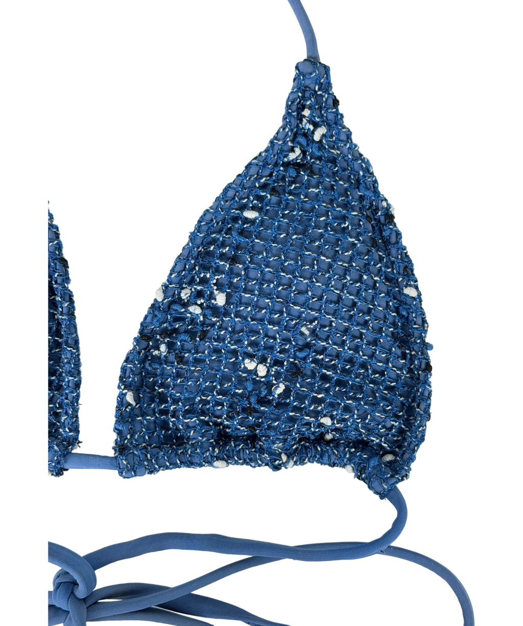 With Jean Blue Crochet Speckle Detailed Bikini Top & Beach Skirt UK XS