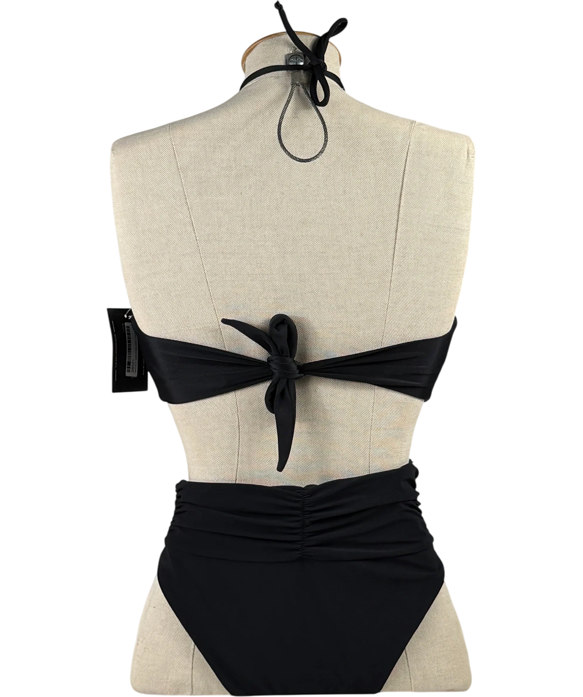 MAGDA BUTRYM Black Ruched Bandeau Halter Neck High Waisted Bikini Set UK S