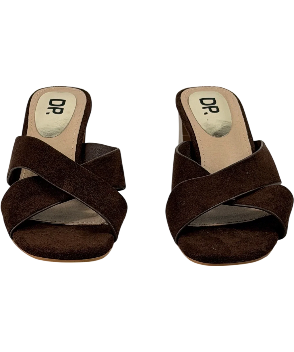 dorothy perkins Brown Suede Cross Strap Heeled Mules UK 5 EU 38