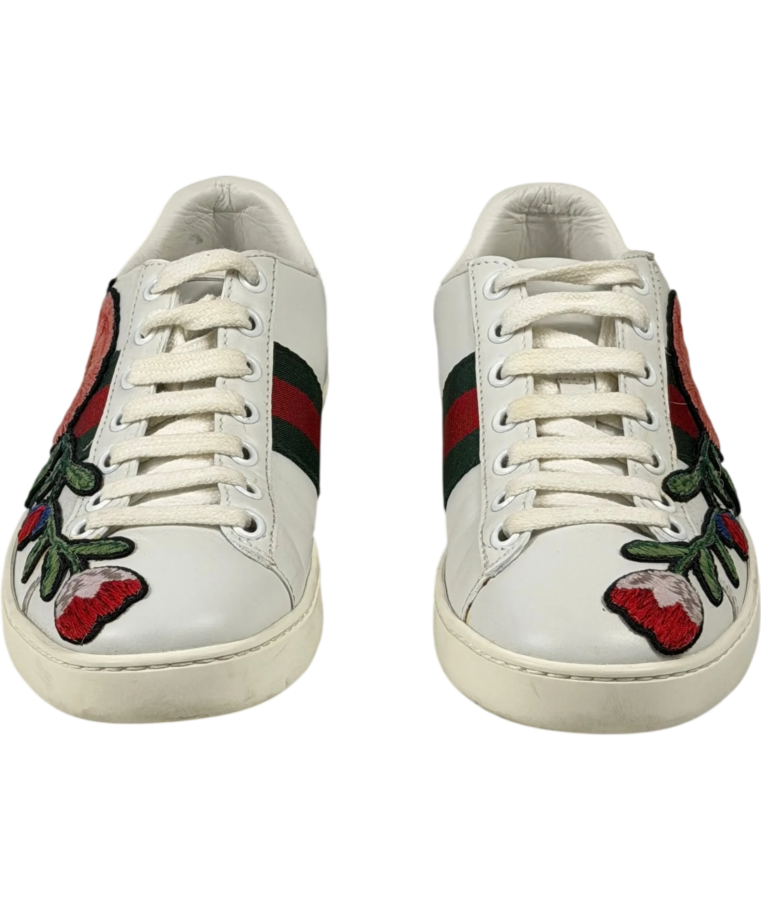 Gucci White Leather Ace Floral Embroidered Low-top Trainers Bow Heels UK 2 EU 35