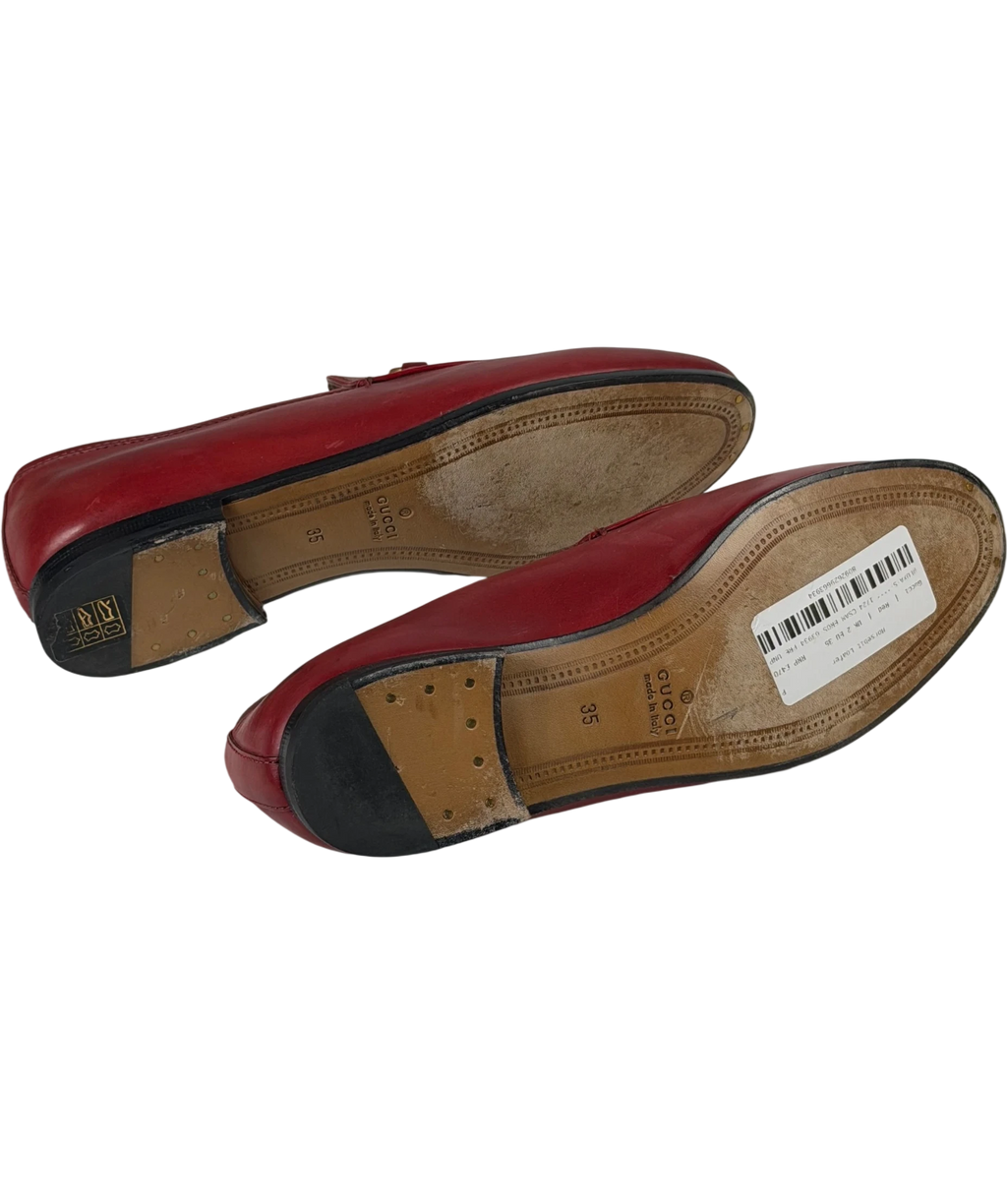 GUCCI Red Leather Jordaan Gold Horsebit Loafers UK 2 EU 35