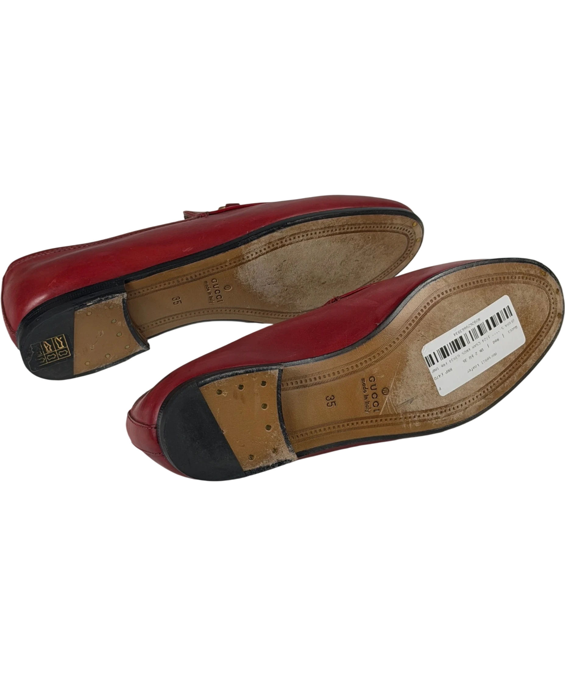 GUCCI Red Leather Jordaan Gold Horsebit Loafers UK 2 EU 35