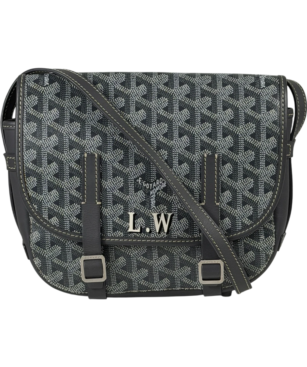 GOYARD Personalized "L.W" Grey Goyardine Canvas Belvedere Pm Messenger Bag