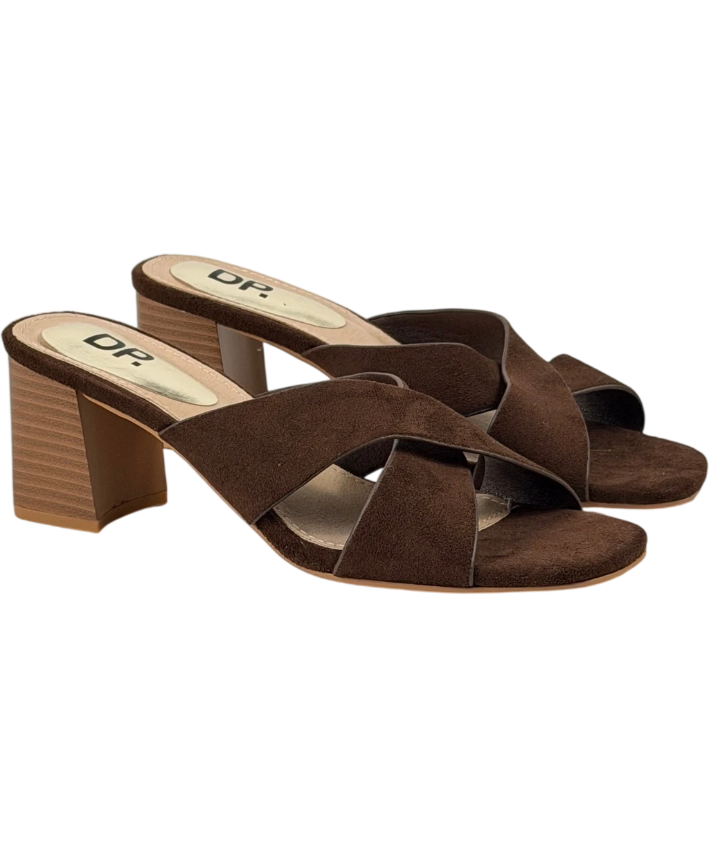 dorothy perkins Brown Suede Cross Strap Heeled Mules UK 5 EU 38